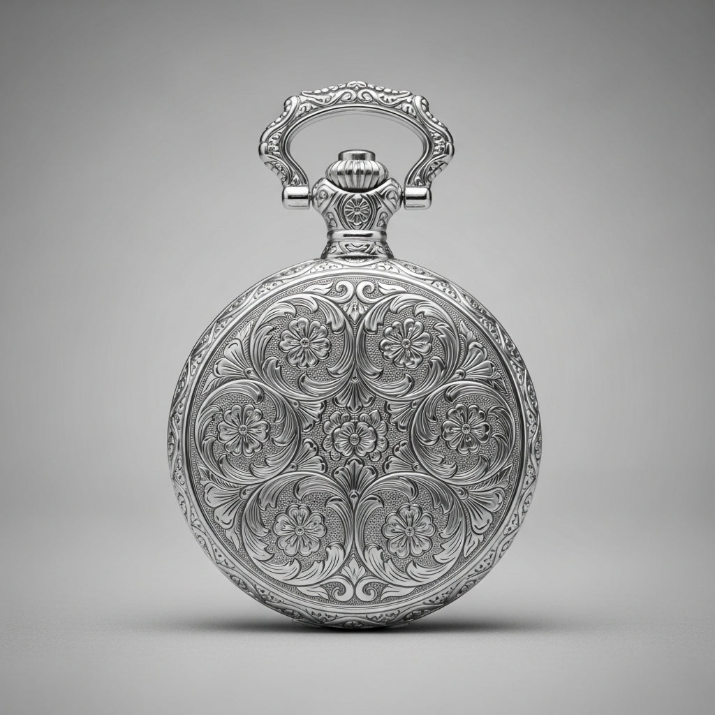 Montre à gousset argent Double Chasseur, boîtier finement gravé Fantaisie - Gousset Heritage