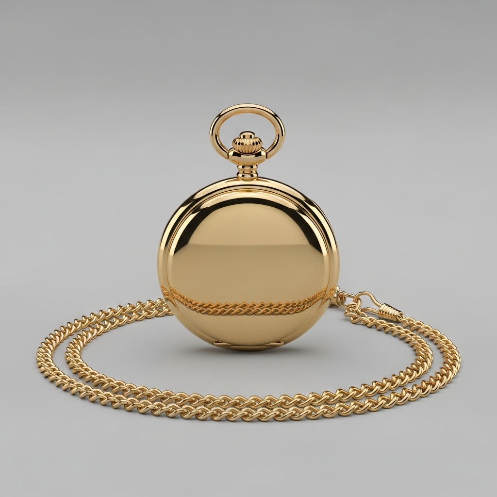 Montre gousset Savonnette dorée polie sur chaîne maille serpent - Collection Or & Prestige - Gousset Heritage.
