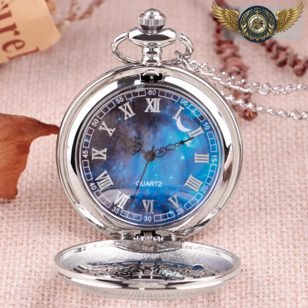 Céleste Nocturne | Montre Sautoir Filigrane Argenté Quartz - Vue 12 - Gousset-heritage