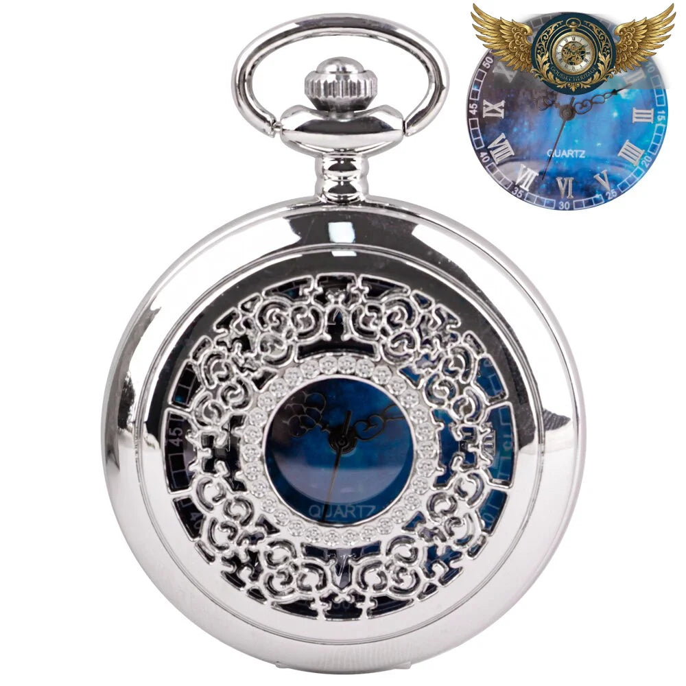 Céleste Nocturne | Montre Sautoir Filigrane Argenté Quartz - Argent - Gousset-heritage