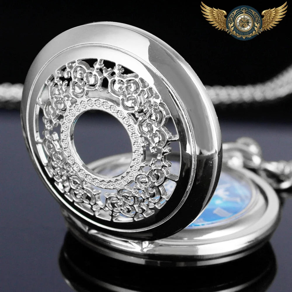 Céleste Nocturne | Montre Sautoir Filigrane Argenté Quartz - Vue 4 - Gousset-heritage