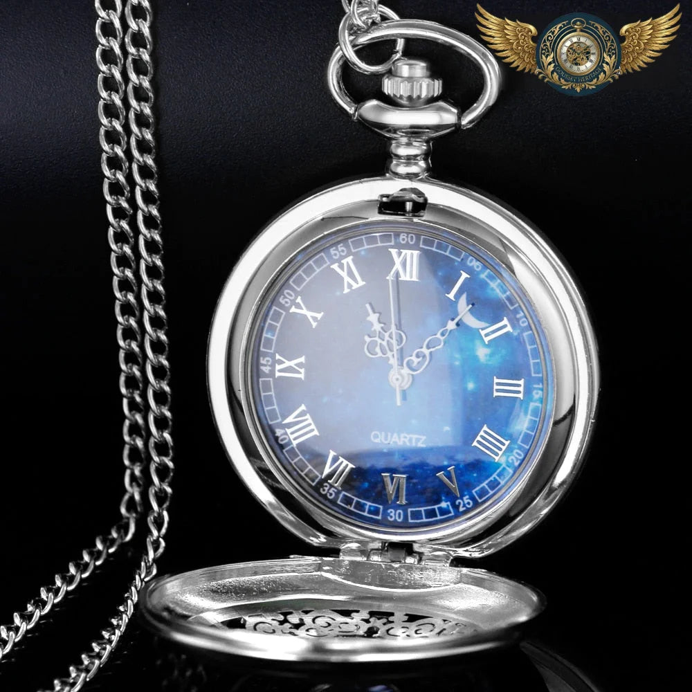 Céleste Nocturne | Montre Sautoir Filigrane Argenté Quartz - Vue 5 - Gousset-heritage