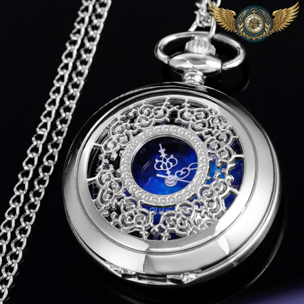 Céleste Nocturne | Montre Sautoir Filigrane Argenté Quartz - Vue 7 - Gousset-heritage
