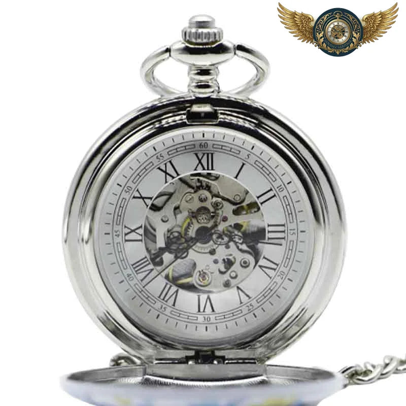 Florentin - Montre Gousset Squelette Mécanique Porcelaine Bleue - Vue 2 - Gousset-heritage