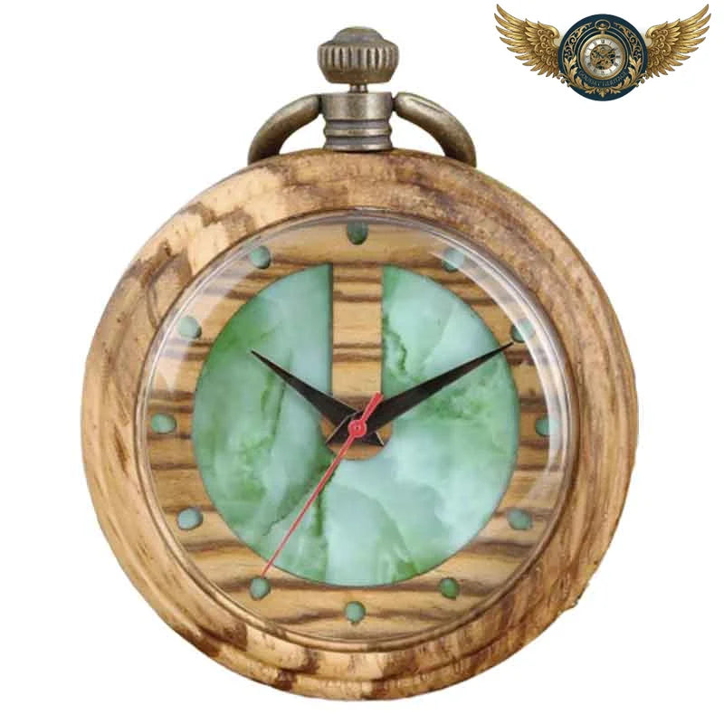 Gousset Organique - Bois Nervuré & Cadran Vert Émeraude Quartz
