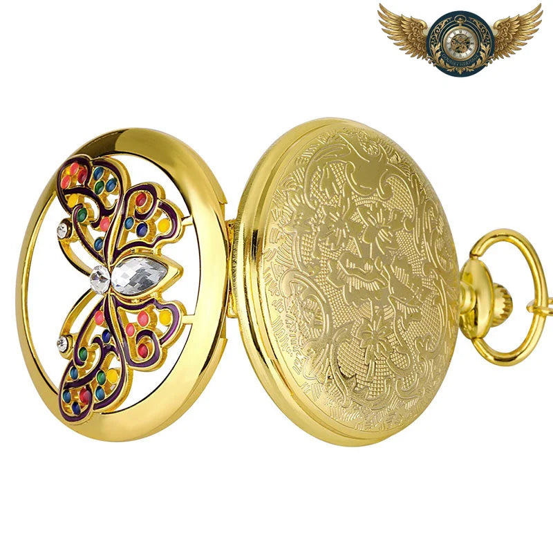 Gousset Pendentif Art Nouveau | Demi-Chasseur Doré Émail - Vue 3 - Gousset-heritage