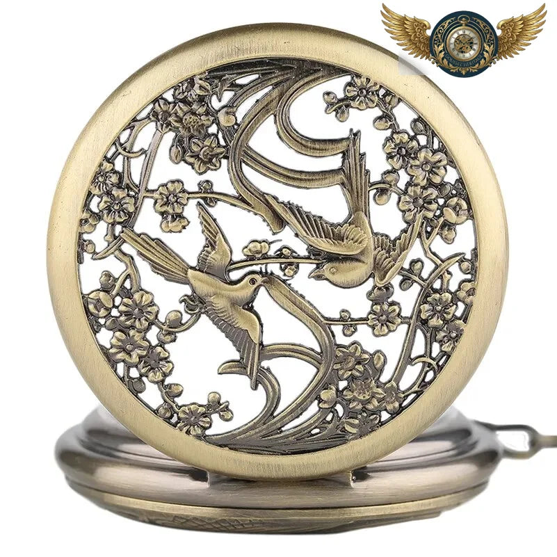 Hirondelles Célestes - Montre Gousset Squelette Bronze Antique - Vue 3 - Gousset-heritage
