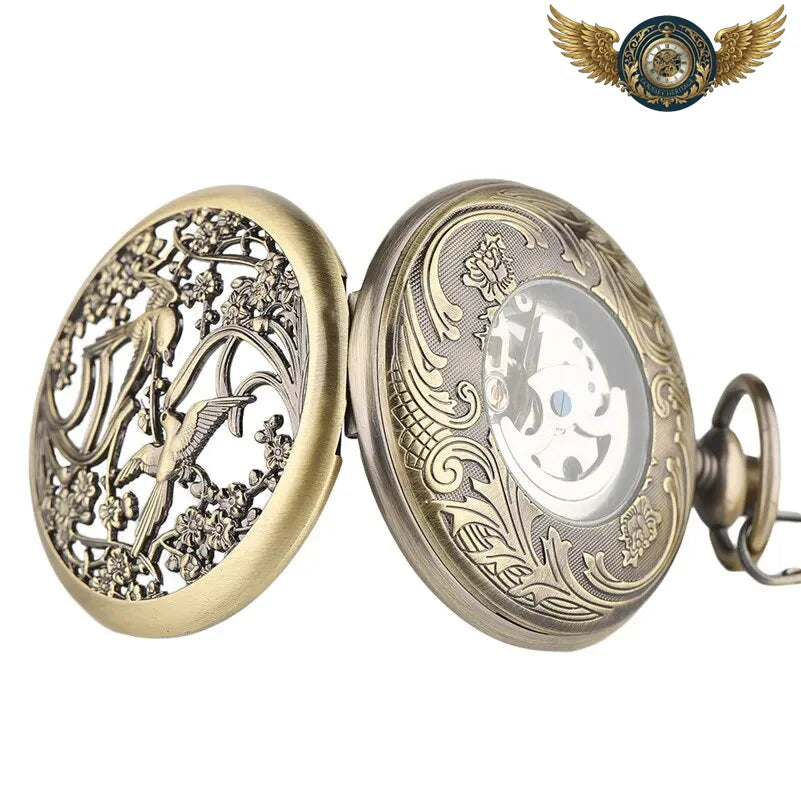 Hirondelles Célestes - Montre Gousset Squelette Bronze Antique - Vue 6 - Gousset-heritage