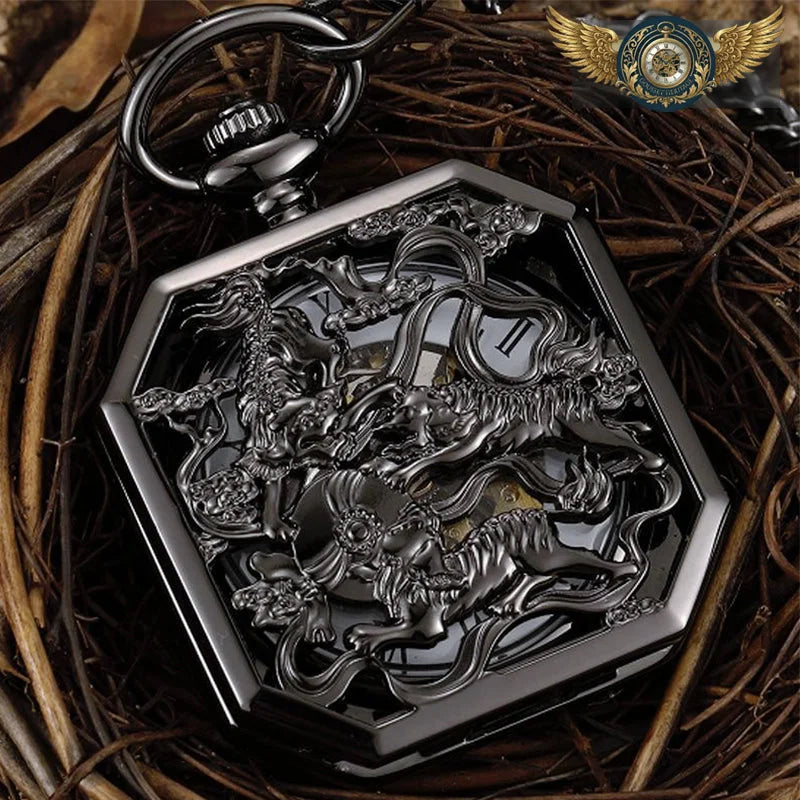 L'Æther - Montre Gousset Mécanique Squelette Octogonale - Noir - Gousset-heritage