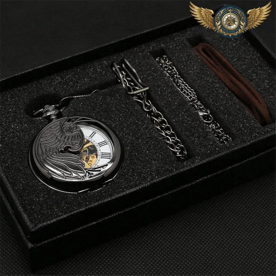 L'Aigle Noir | Montre Gousset Demi-Chasseur Squelette Manuel - Noir - Gousset-heritage