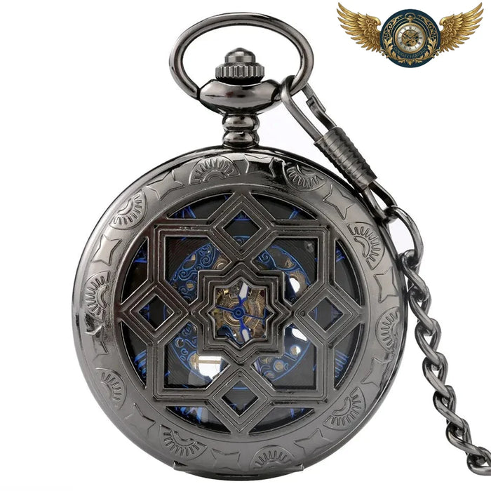 L'Alchimiste – Montre de Poche Squelette Gunmetal Chiffres Bleus - Vue 1 - Gousset-heritage