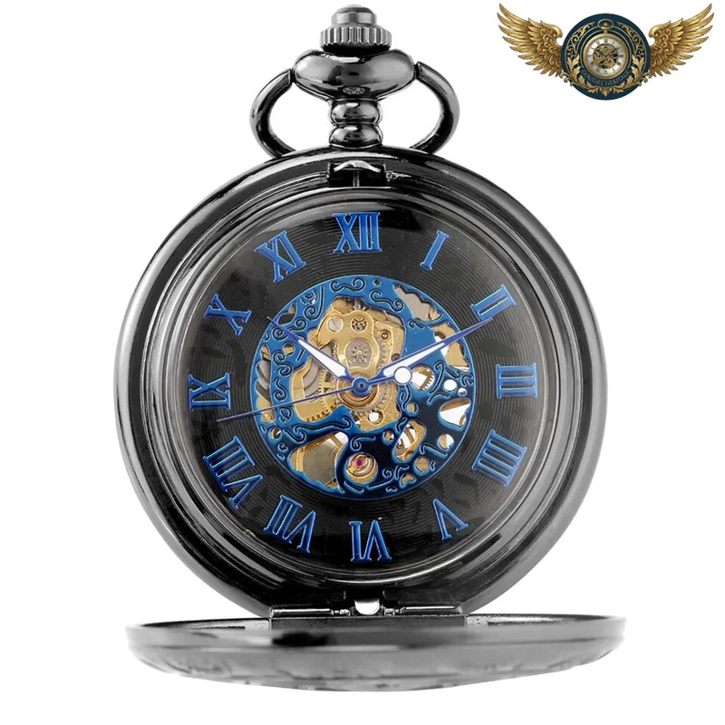L'Alchimiste – Montre de Poche Squelette Gunmetal Chiffres Bleus