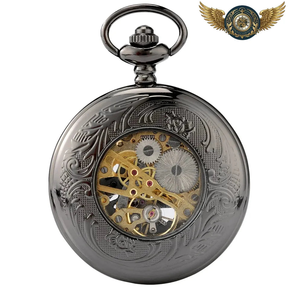 L'Alchimiste – Montre de Poche Squelette Gunmetal Chiffres Bleus - Vue 3 - Gousset-heritage