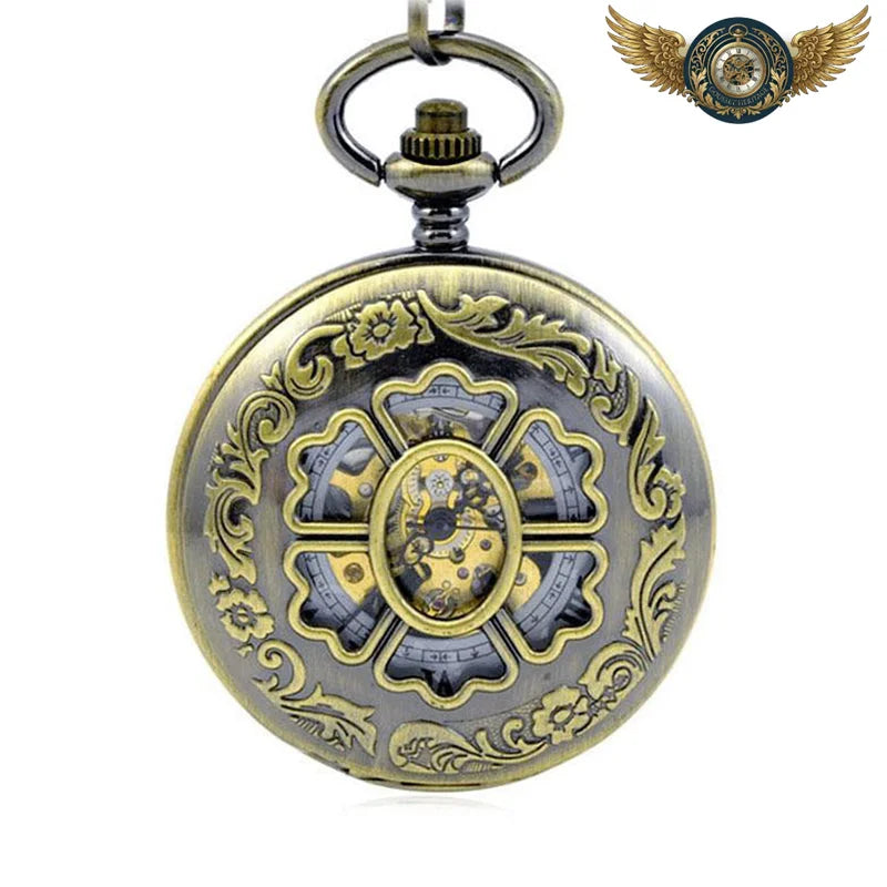 L'Antique | Montre Gousset Double Chasseur Squelette Bronze - Chaine Collier (80cm) - Gousset-heritage
