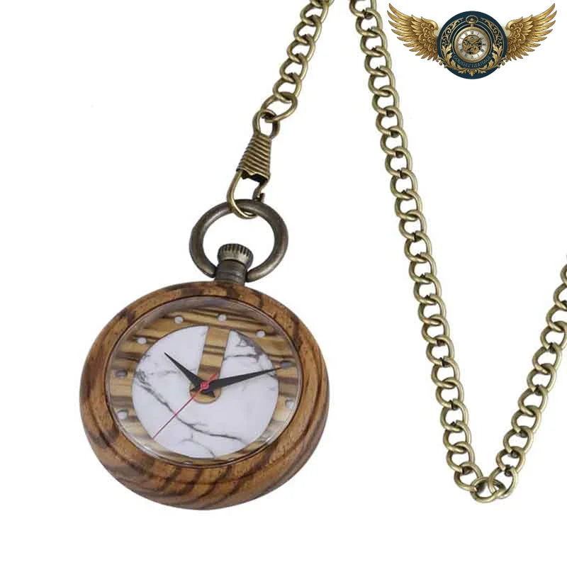 L'Arborea - Montre Gousset en Bois & Cadran Marbré Quartz - Vue 3 - Gousset-heritage