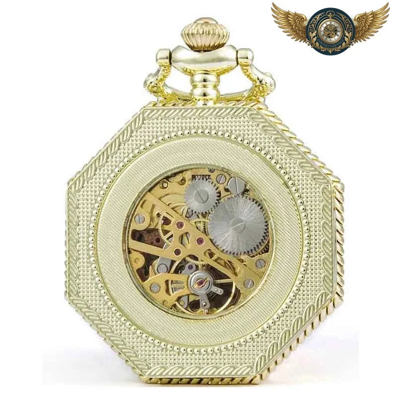 L'Architecte - Montre Poche Mécanique Octogonale Dorée Squelette