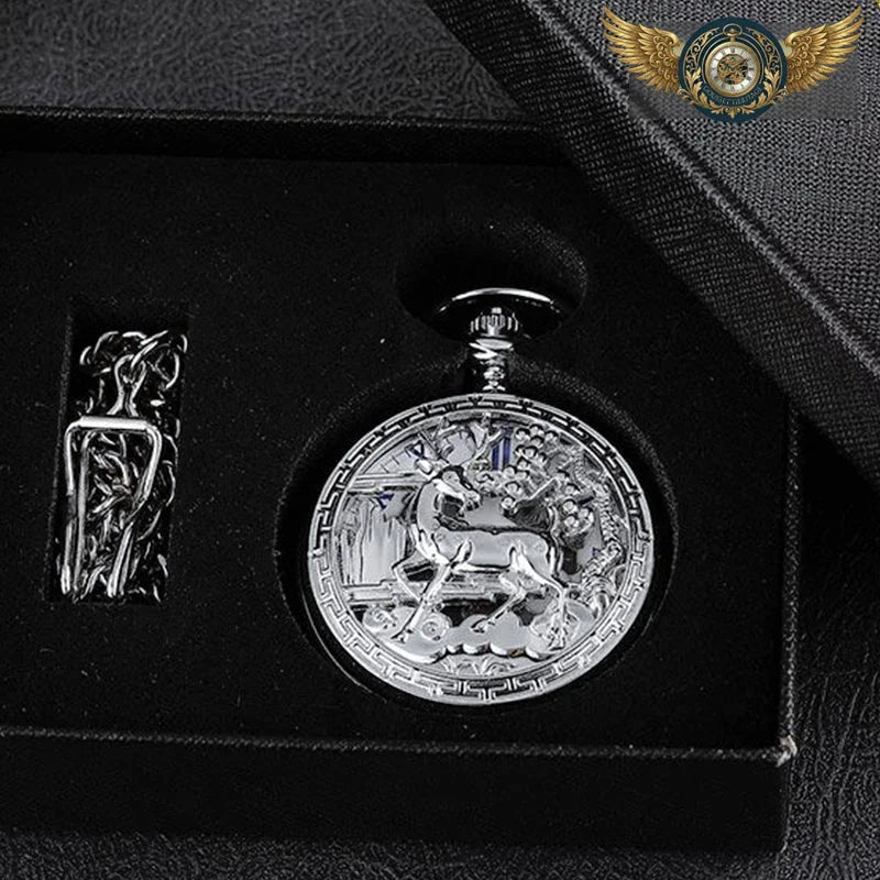 L'Aristocrate - Montre Gousset Cerf Gravé Néo-Victorien Quartz - Coffret Argent - Gousset-heritage