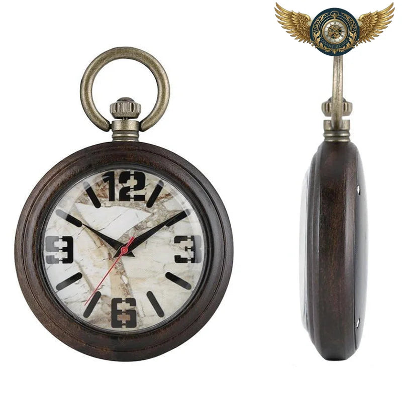 L'Artisanat Bohème - Montre de poche bois & Cadran Marbré Quartz - Vue 3 - Gousset-heritage