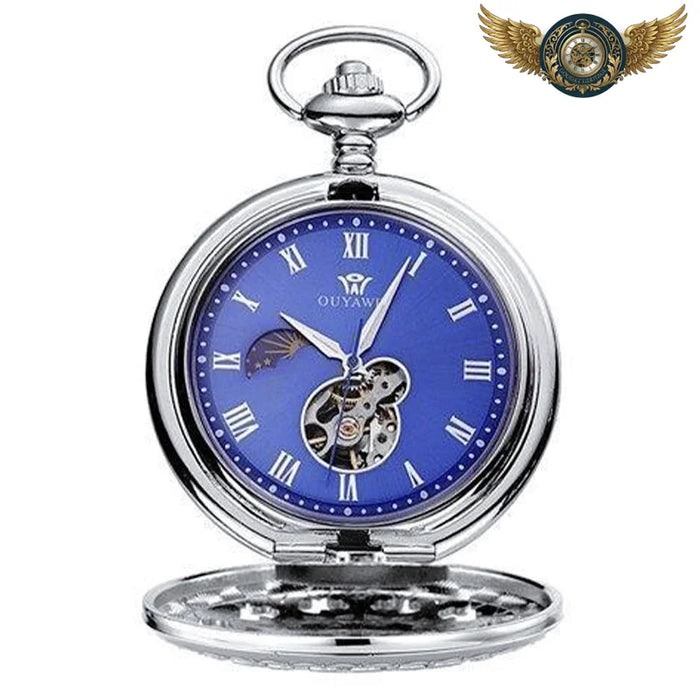 L'Astral - Montre Gousset Mécanique Phase Lunaire & Squelette - Bleu - Gousset-heritage