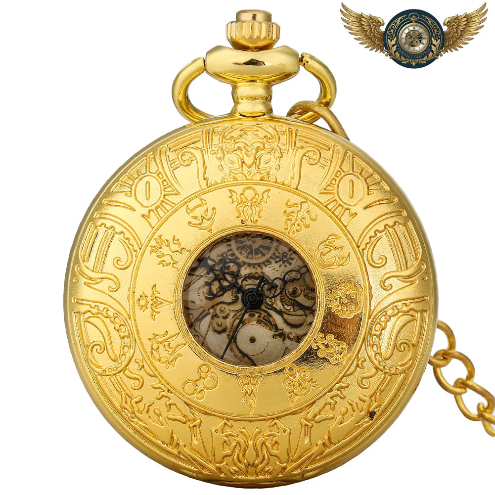 L'Astrale - Montre Gousset Demi-Chasseur Gravée Céleste - 80cm Chain Gold - Gousset-heritage