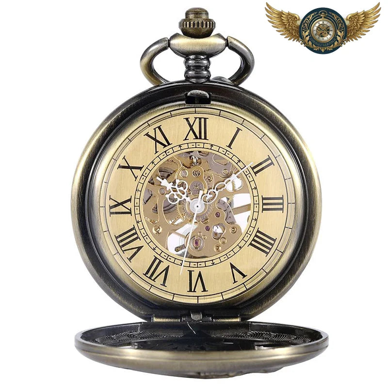 L'Astrolabe - Montre Gousset Mécanique Chasseur Bronze Squelette