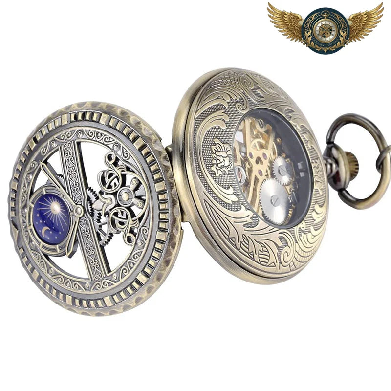 L'Astrolabe - Montre Gousset Mécanique Chasseur Bronze Squelette - Vue 3 - Gousset-heritage