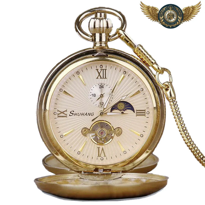 L'Astronome - Montre de Poche Mécanique Double Hunter Dorée - Vue 1 - Gousset-heritage