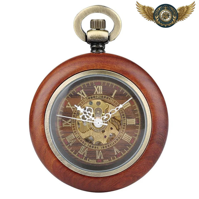 L'Automate - Montre Gousset Squelette Automatique Bois Rouge - Vue 1 - Gousset-heritage