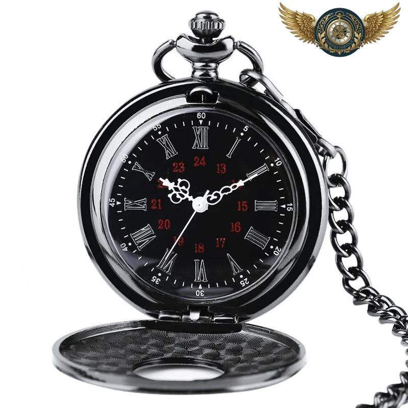 L'Autoritaire - Montre de Poche Demi-Savonnette Noire Gravée