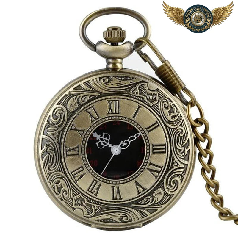 L'Autoritaire - Montre de Poche Demi-Savonnette Noire Gravée - Bronze - Gousset-heritage