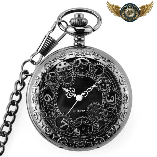L'Aviateur - Montre à Gousset Chasseur Steampunk Quartz 45mm - Noir - Gousset-heritage