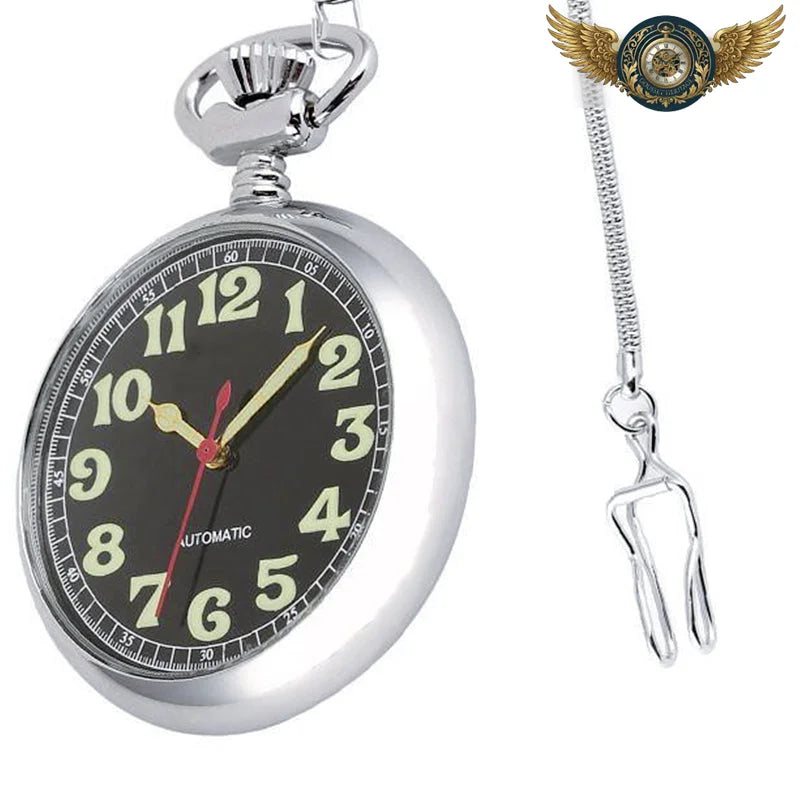L'Aviateur Gravé - Montre Gousset Automatique Acier Argenté - Vue 3 - Gousset-heritage
