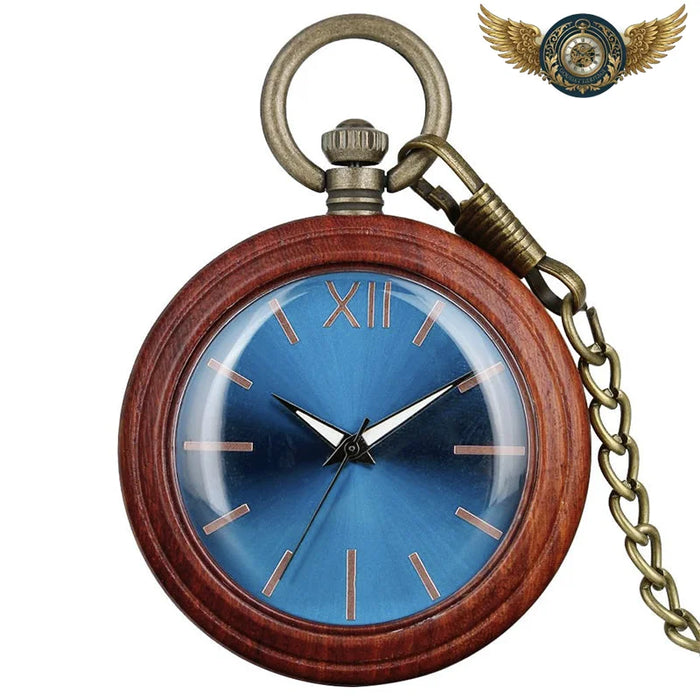L'Éclectique - Montre à Gousset en Bois Acajou Cadran Bleu - Vue 1 - Gousset-heritage