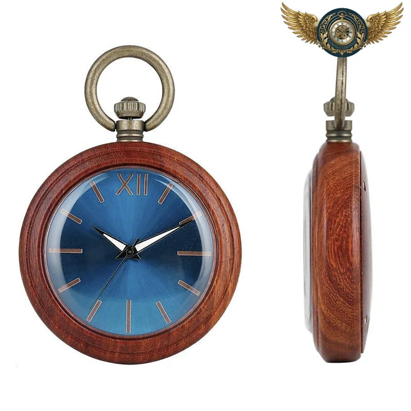 L'Éclectique - Montre à Gousset en Bois Acajou Cadran Bleu - Vue 3 - Gousset-heritage
