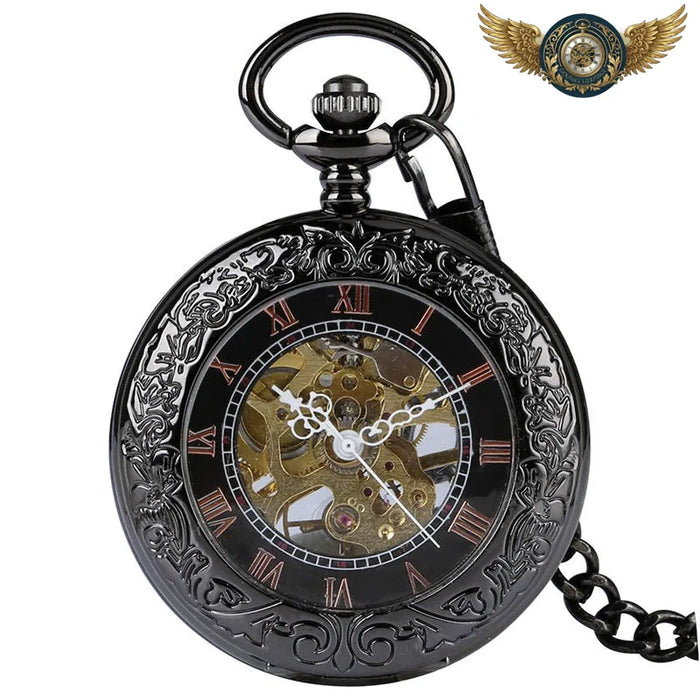 L'Éclipse - Montre Gousset Squelette Mécanique Noir Charbon - Vue 1 - Gousset-heritage