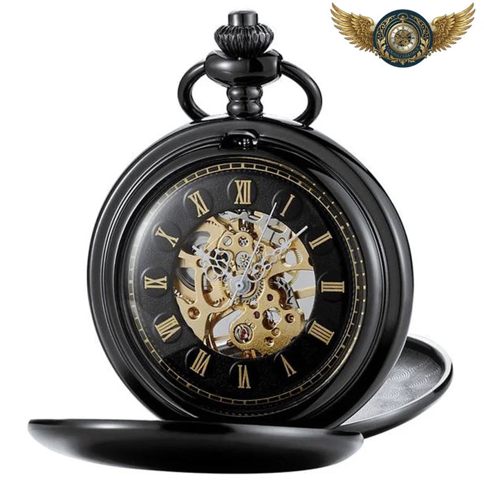 L'Éclipse - Montre de Poche Squelette Demi-Chasseur Noir Mat - Noir - Gousset-heritage