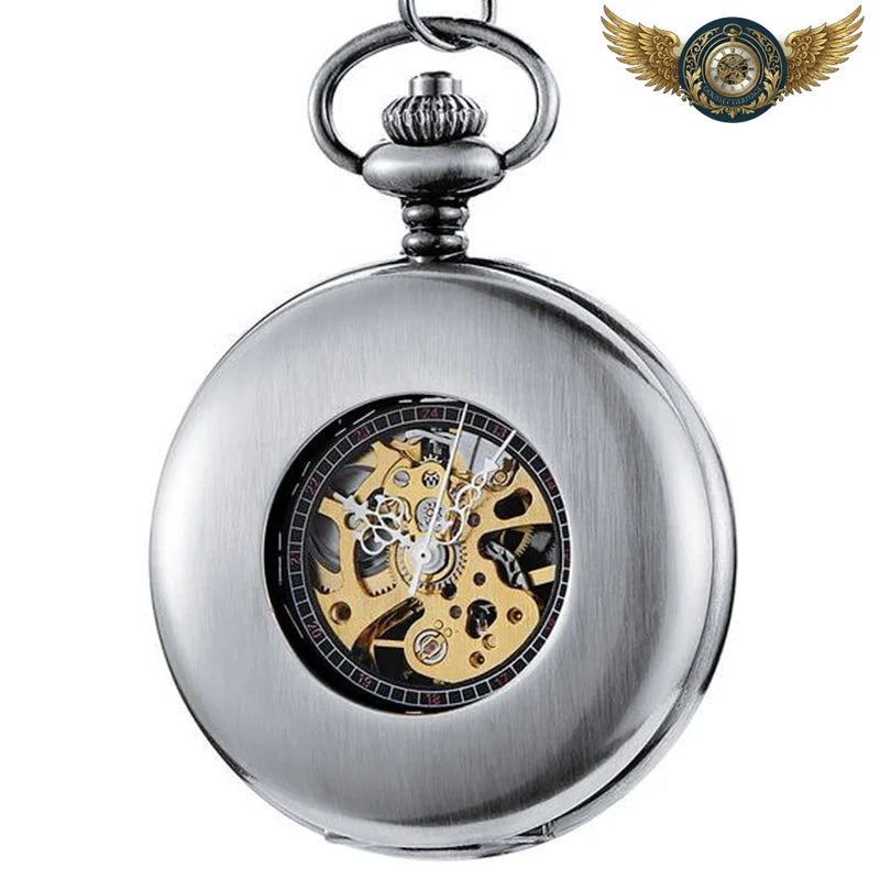 L'Éclipse - Montre de Poche Squelette Demi-Chasseur Noir Mat - Argent - Gousset-heritage