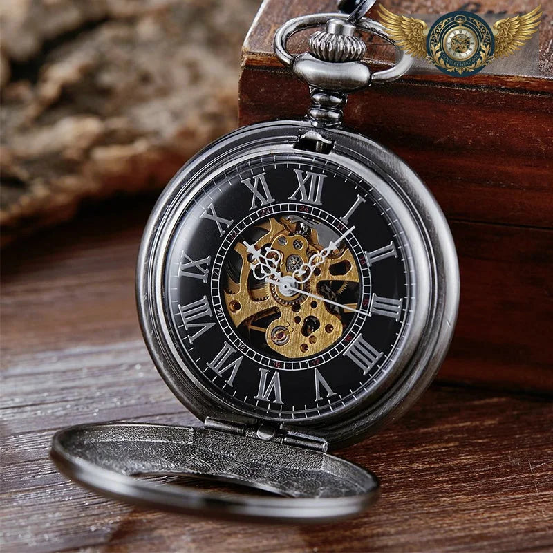 L'Éclipse - Montre de Poche Squelette Demi-Chasseur Noir Mat - Vue 3 - Gousset-heritage