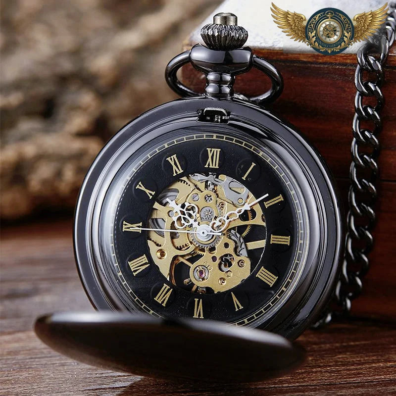 L'Éclipse - Montre de Poche Squelette Demi-Chasseur Noir Mat - Vue 5 - Gousset-heritage