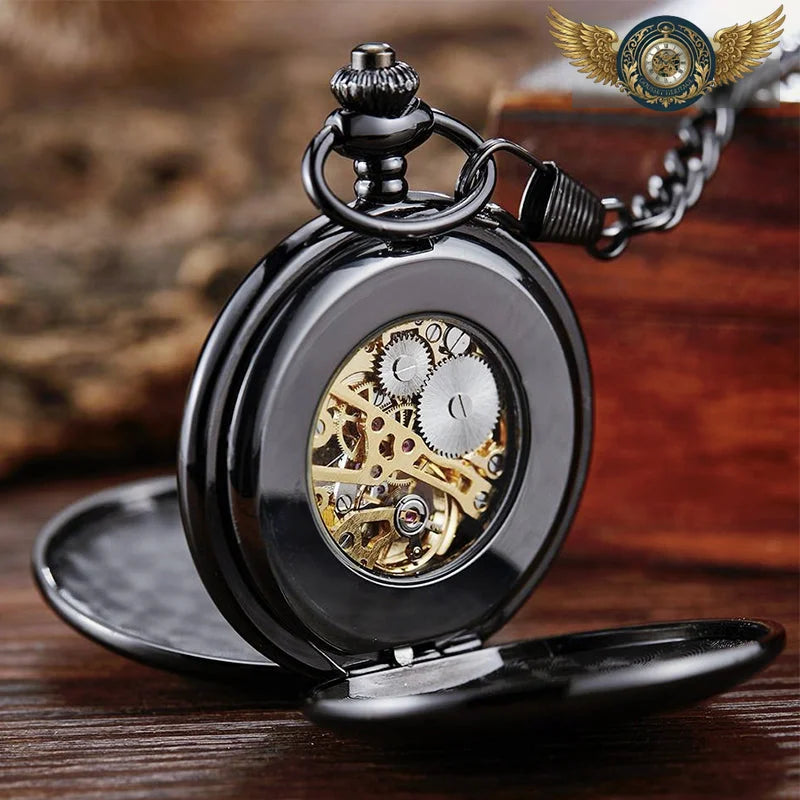 L'Éclipse - Montre de Poche Squelette Demi-Chasseur Noir Mat - Vue 6 - Gousset-heritage