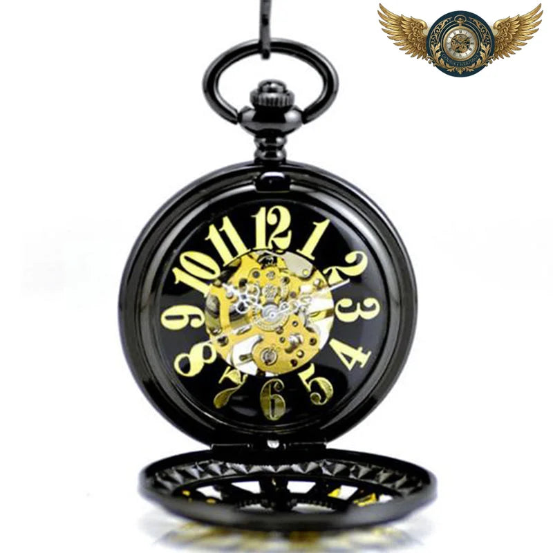 L'Éclipse – Montre Gousset Mécanique Squelette Noir et Or - Vue 2 - Gousset-heritage