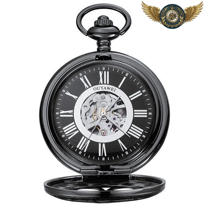 L'Éclosion - Montre Gousset Demi Chasseur Squelette Ajouré - Noire intégrale - Gousset-heritage