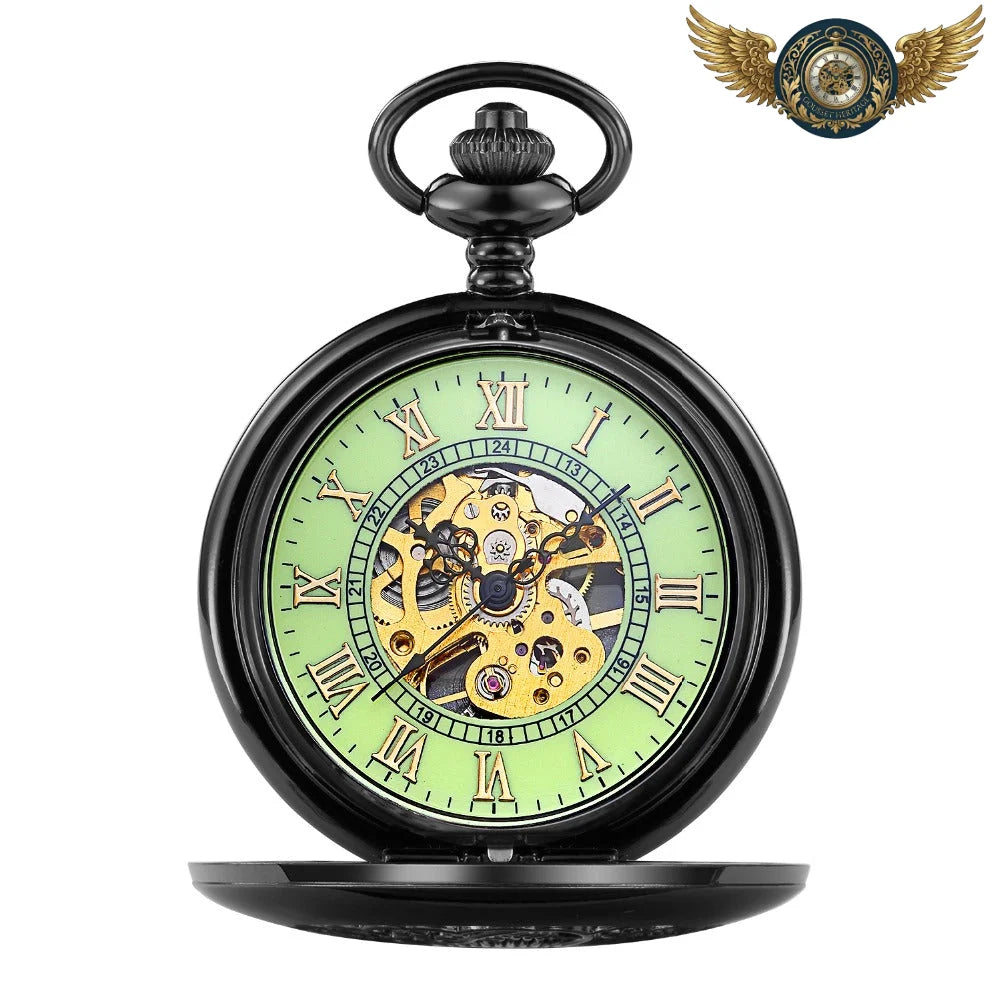 L'Électrique - Montre Gousset Mécanique Chasseur Noir Luminescent - Vert - Gousset-heritage