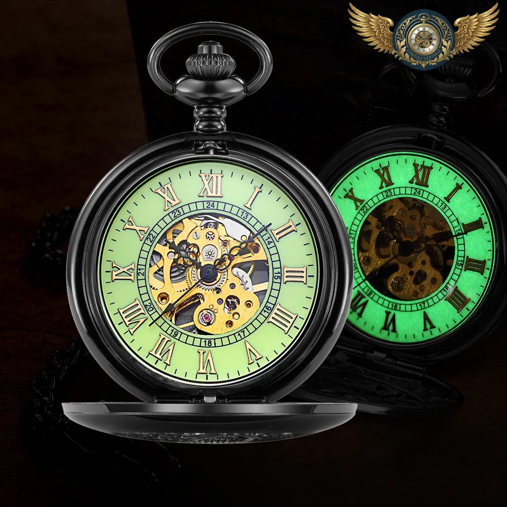 L'Électrique - Montre Gousset Mécanique Chasseur Noir Luminescent - Vue 3 - Gousset-heritage