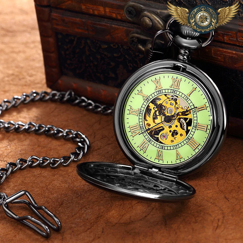 L'Électrique - Montre Gousset Mécanique Chasseur Noir Luminescent - Vue 6 - Gousset-heritage