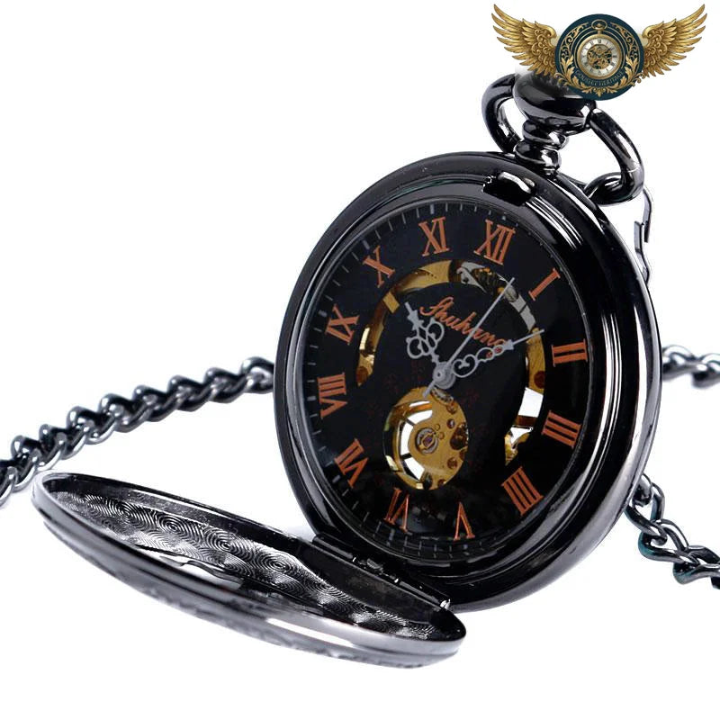 L'Élégance Noire - Montre Gousset Mécanique Squelette 47mm - Vue 2 - Gousset-heritage