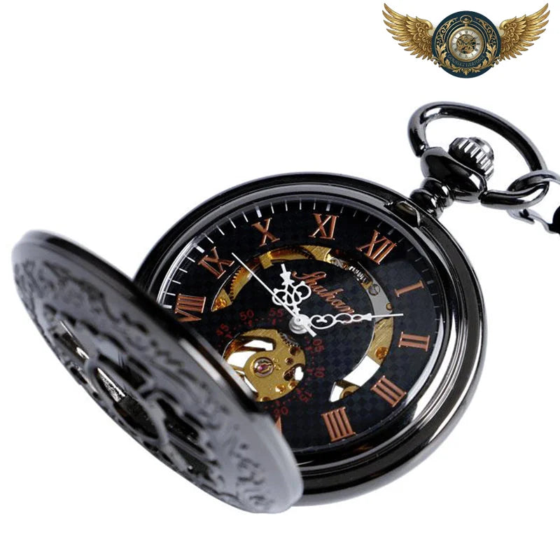 L'Élégance Noire - Montre Gousset Mécanique Squelette 47mm - Vue 3 - Gousset-heritage