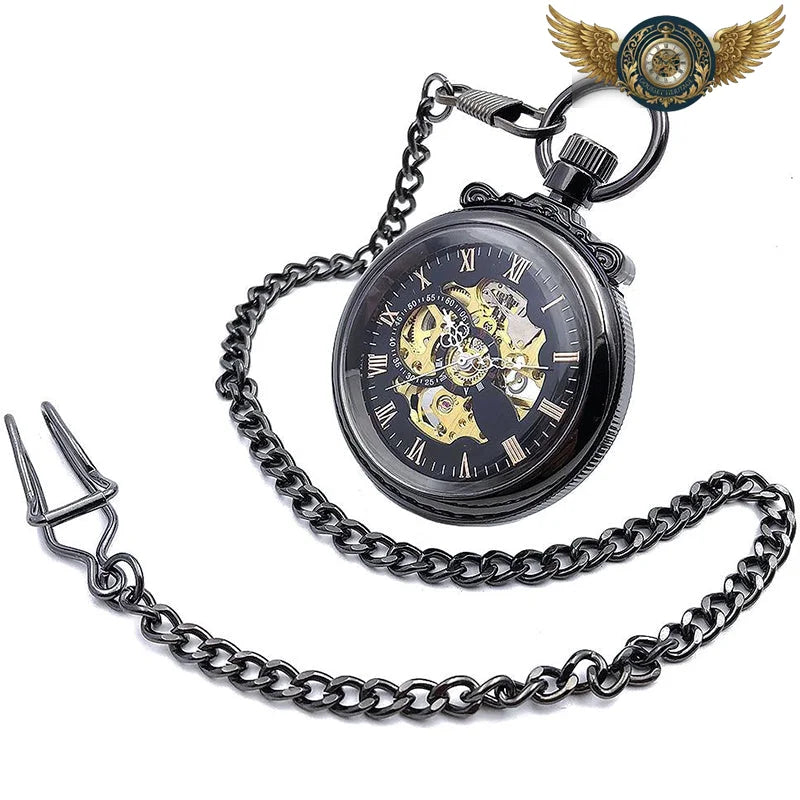 L'Élégance Noire - Montre de Poche Squelette Mécanique 47mm - Vue 4 - Gousset-heritage