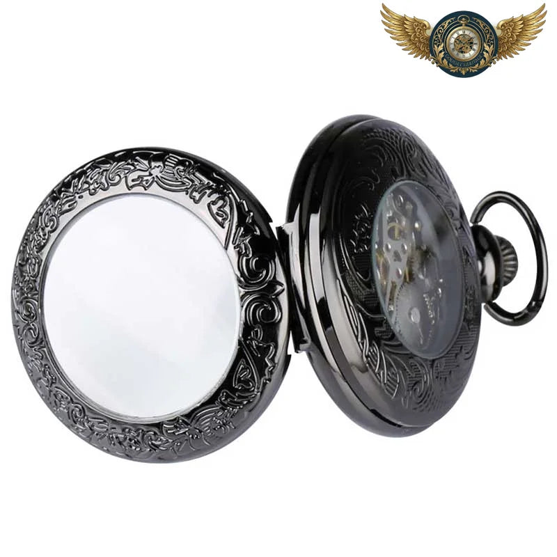 L'Élégance Noire - Montre de poche Mécanique Squelette Gravée - Vue 4 - Gousset-heritage