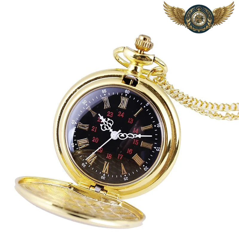 L'Élégant - Montre Gousset Chasseur Or & Cadran Noir Quartz - Vue 2 - Gousset-heritage